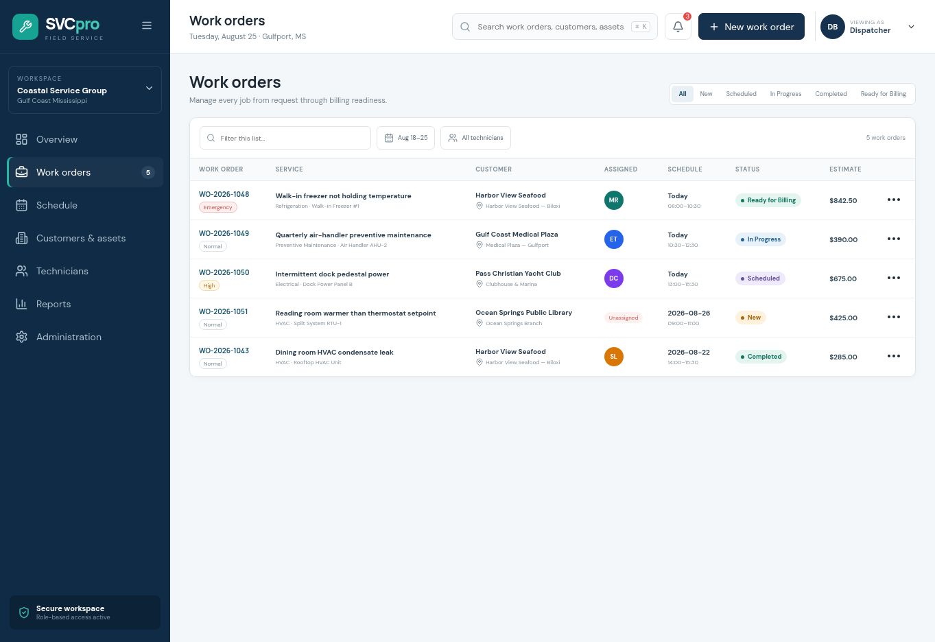 Work orders moving from request to billing